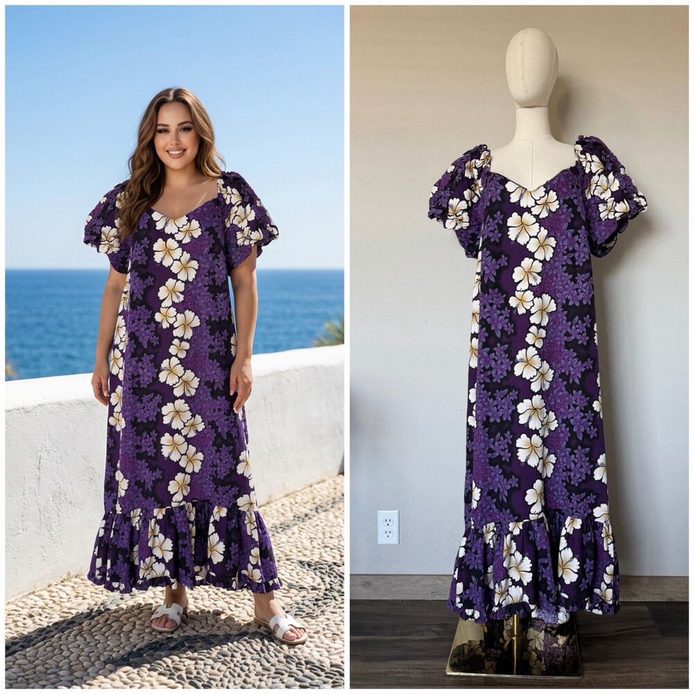 VTG Hawaiian Dress 1X Hilo Hatties The Hawaiian Original Purple Maxi Muu Muu